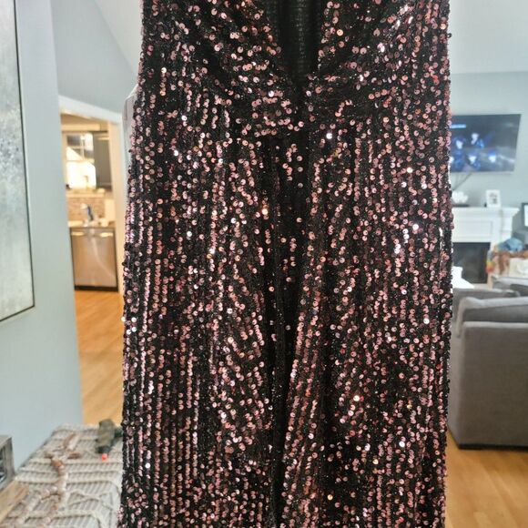 Ieena For Mac Duggal Women Black Sleeveless Ruffle Sequin Sheath Dress Size 6 - Picture 7 of 15